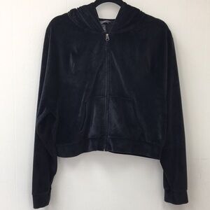 Victoria's Secret Velvet Black Crop Zipper Hoodie Size M EXCELLENT Condition